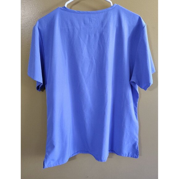 4 Flex Short Sleeve Stretchy Blue V Neck Scrub Top XL - Picture 2 of 4